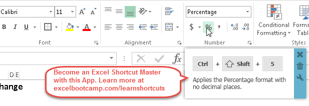percentage formatting excel shortcut