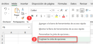 Cómo Mostrar u Ocultar la Barra de Herramientas Cinta en Excel