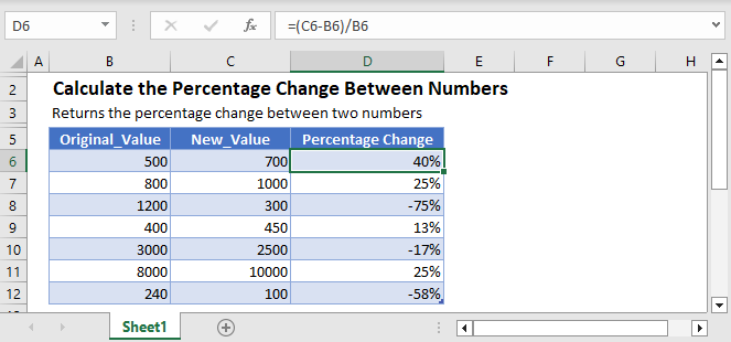 Calculate Percentage Change Between Numbers In Excel