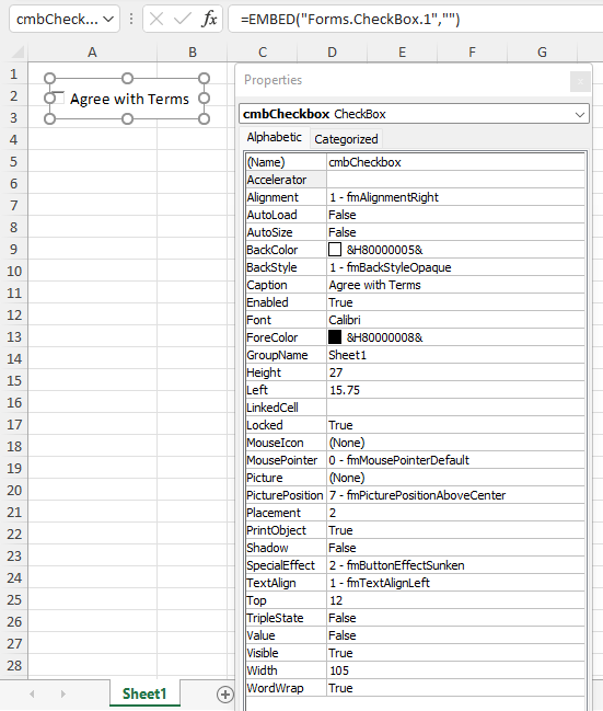 Vba Checkbox Properties Automate Excel