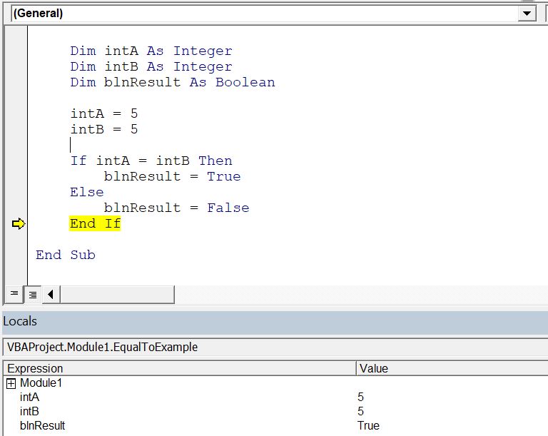 Vba comparison operators equal to Automate Excel