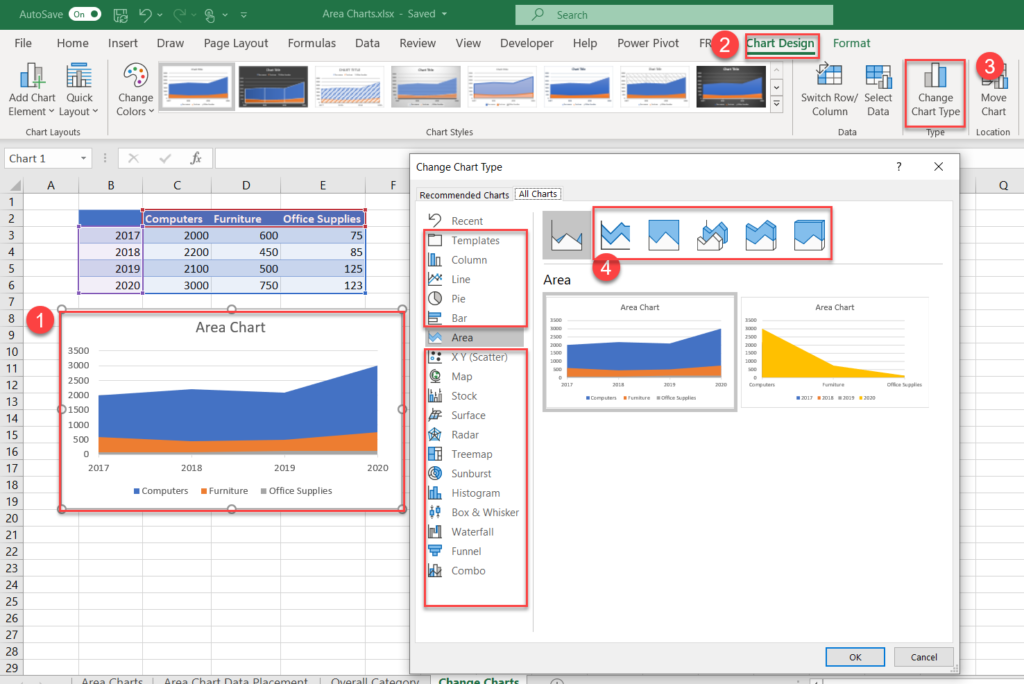 Excel Area Charts - Standard, Stacked - Free Template Download ...