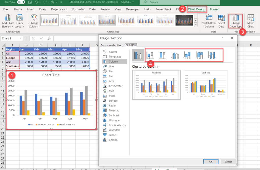 Create Column Charts in Excel - Clustered - Stacked - Free Template