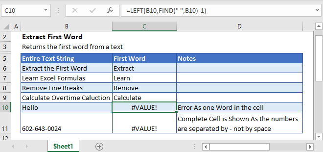 Excel Get First Word