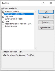 data analysis toolpak vba