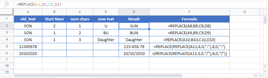 REPLACE Function Examples Excel VBA Google Sheets Automate Excel