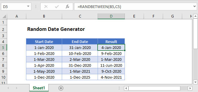 Random Date Generator in Excel & Google Sheets Automate