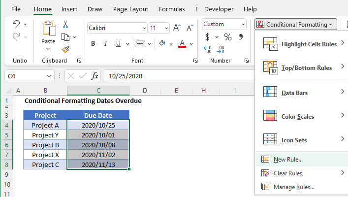 Conditional Formatting Dates Overdue Excel Google Sheets Automate 