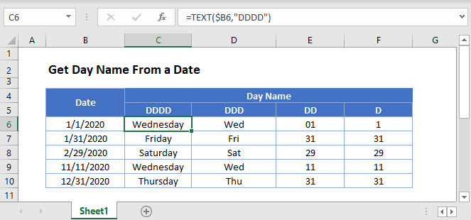 Get Day Name From A Date Excel Google Sheets Automate Excel