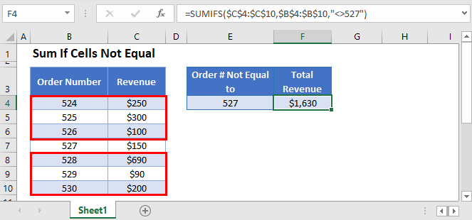 Sum If Cells Not Equal To Excel Google Sheets Automate Excel