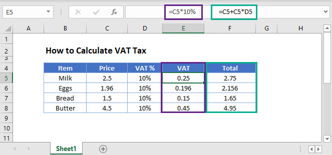 Formula To Calculate Vat In Excel Printable Templates Free 1919