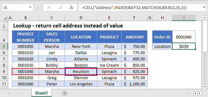 Lookup Return Cell Address Instead Of Value Excel Google Sheets 