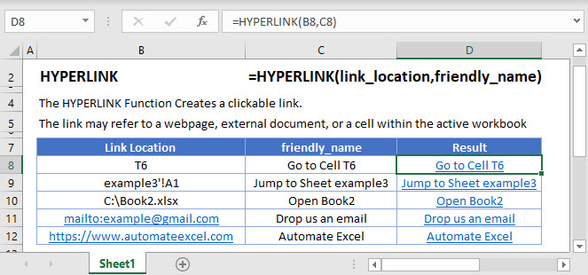 Excel Hyperlink Formula Create Clickable Link