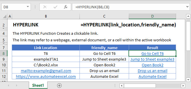 Excel HYPERLINK Formula Create Clickable Link