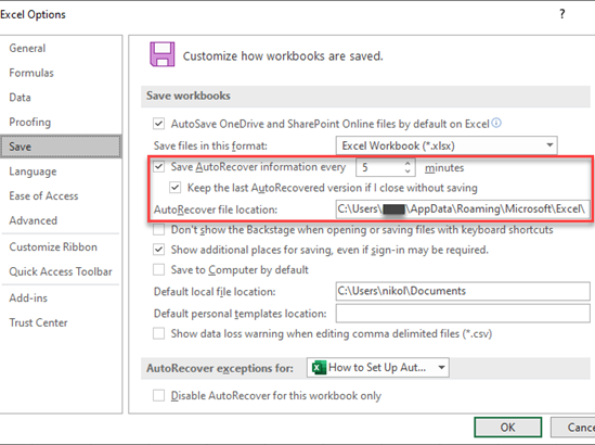 Saving Options In Excel 