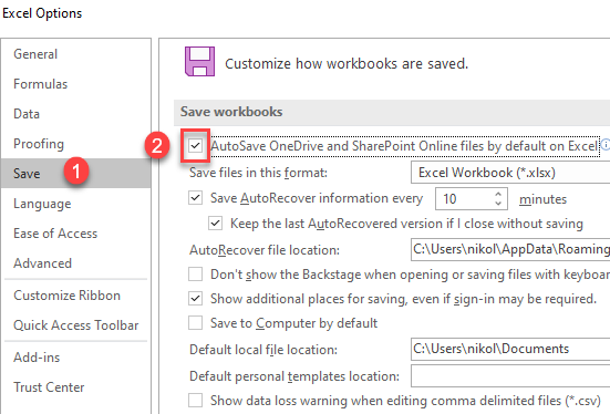 how to turn on autosave in excel office 365