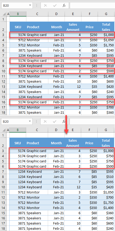 postico sort multiple columns