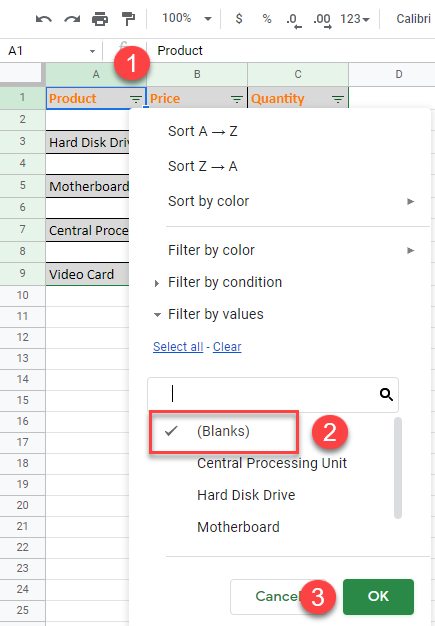 how to delete rows with blank cells