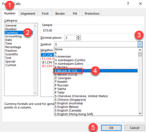 add bitcoin symbol to excel