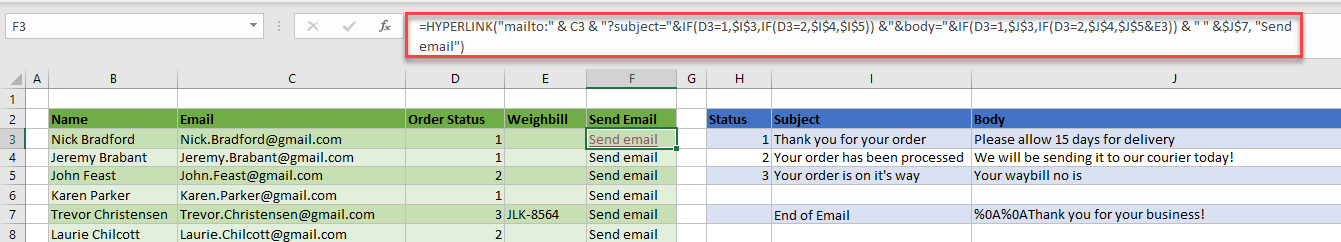 excel email template