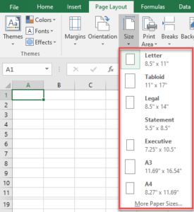 how to add page size in excel