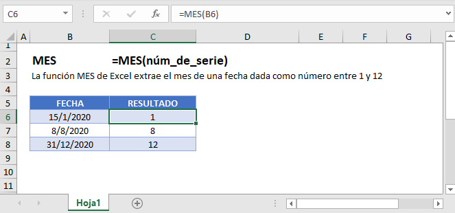 Ejemplos de la Función MES en Excel