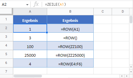 zeile formel google sheets