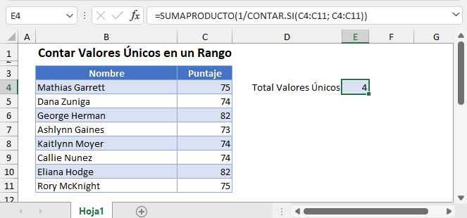 Contar Valores Únicos en un Rango en Excel