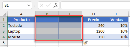 Dos Columnas Insertadas y Celdas Desplazadas a la Derecha en Excel