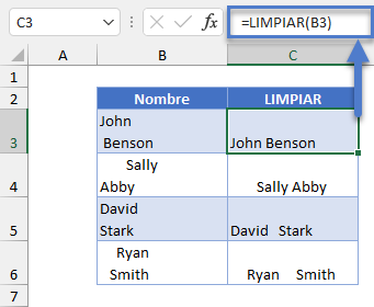 Función LIMPIAR en Excel