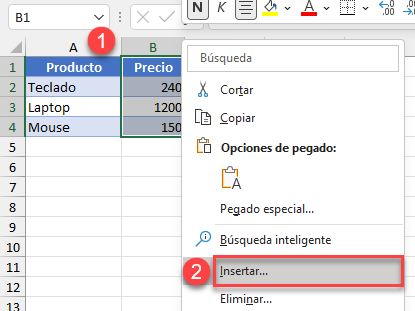 Insertar Celdas en Excel
