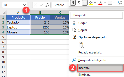 Insertar Varias Columnas en Tabla y Desplazar a la Derecha en Excel