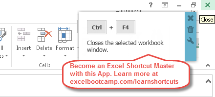 shortcut to close excel