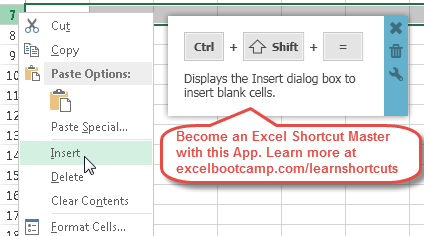 shortcut for adding rows in mac excel